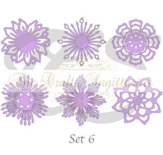 Download SVG Set 6-6 different Flat Center for Paper Flowers MACHINE