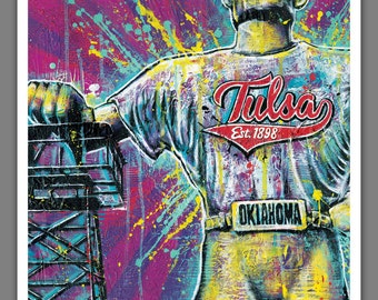 Tulsa's Golden Driller Tulsa Oklahoma Tulsa 1898 Art Print Poster 8 x 10, 12 x 12, 12 x 18