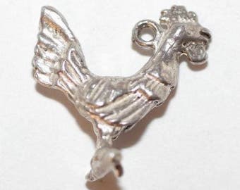 Vintage Sterling Silver Bracelet Charm 3d Rooster (2.1g)