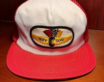 Vintage Indy 500 red and white snapback trucker hat