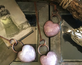 Rose Quartz Necklace Crystal Heart Necklace / Crystal Jewelry Pink Necklace Pendant / Boho Wedding Bridesmaid Mothers Day Gift
