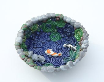 Koi Pond Trinket Dish; Jewelry Dish; Coin Dish; Small Unique Gift;