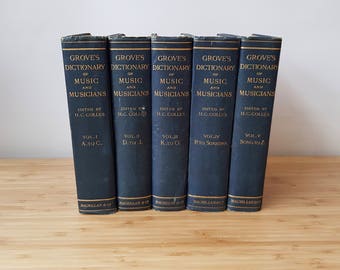 Vintage Collection of 5 Books Display Books Blue Book Collection Old Dictionary of Music and Musicians Books Set of Books Display Books