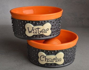 Personalized Slow Feeder Dog Bowl Set Made To Order Spiky Dog Bowls by Symmetrical Pottery