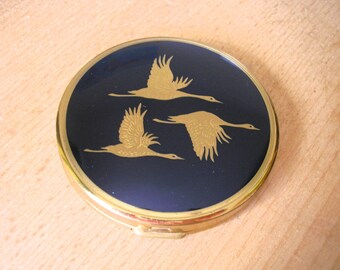 Vintage Powder Compact, Blue Powder Compact, Vanity Mirror, Swans, 1960s Cosmetics, Gift For Woman, Gift For Her, Gift For Girlfriend