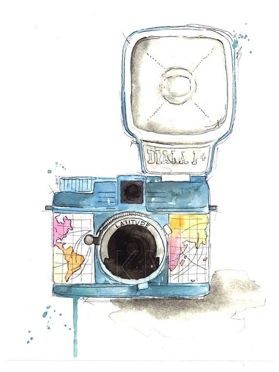 Download Wanderlust Camera Watercolor Painting Print art piece