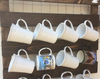 PERSONALIZED Coffee Cup Rack, holds 12 cups. NEW handpicked and crafted wood. Mothers Day. Coffeebar rack. all decor. Wedding gift.