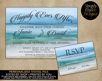 Beach Wedding Invitation with Matching RSVP Card