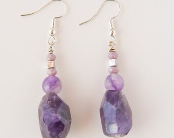 Chunky Earrings, Amethyst, Lepidolite, Reiki Earrings, Purple Earrings, Purple Gemstones, Gemstone Jewelry, Gemstone Earrings, Chunky Beads