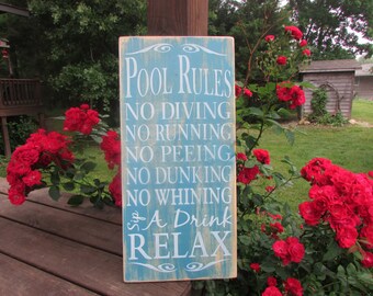 Pool Rules Sign Primitive Country Wood Distressed Hand Painted Outdoor Pool Rules Sign Primitive Country Wood Distressed Hand Painted Outdoor
