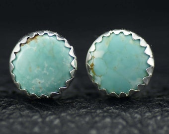 Number 8 Mine Turquoise and Sterling Silver Stud Earrings