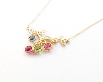 Family Birthstone Necklace Personalized Gold Filled Chain Family Tree birthstone Necklace gift Birthday gift new mom gift Mothers day gift