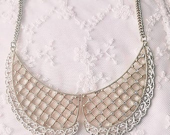 Peter Pan Victorian Lace Collar Necklace, Victorian Statement Necklace,Gold Necklace,Rhinestone Necklace,Collar Necklace
