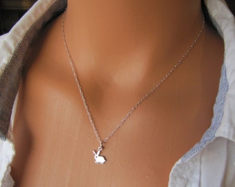Tiny Bunny Rabbit Charm Necklace, Rabbit Necklace, Bunny Jewelry, Sterling Silver