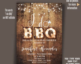 I do bbq Invitation, Rustic wood and lights, Printable wedding templates, Instant Download Self editable PDF A2005