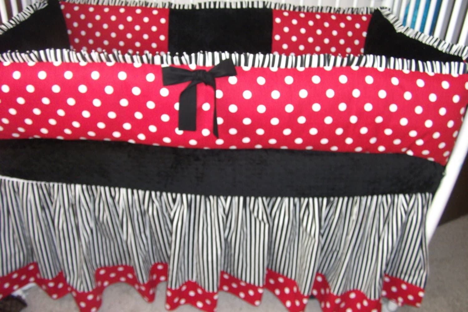 Lady Bug red black white polka dot Bumper Pad Baby Crib Set