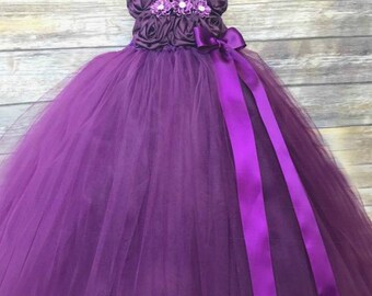 Plum Flower Girl Dress, Plum Tutu Dress