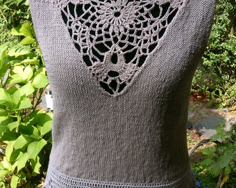 Knit top with crochet lace inserts, pale pink, size 40-42 (M)