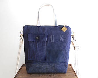 Vtg Air Force military & waxed canvas crossbody bag, small tote - eco vintage fabrics