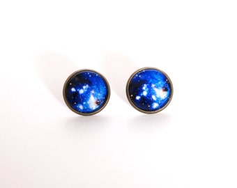 18mm Galaxy Post Earrings, Galaxy Nebula Earrings, Galaxy Nebula Jewelry, Space Nebula Jewelry, Space Nebula Earrings, Nebula Galaxy Jewelry