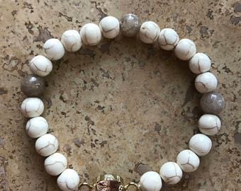 White Turquoise Bracelet with Pink Charm