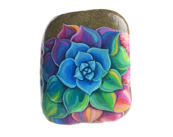 Handpainted rock to hang with succulent plants