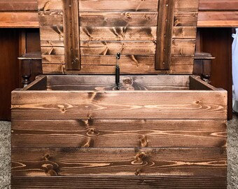 Rustic Wood Storage Trunk Blanket Chest Square Stock Wood Dark Walnut
