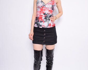 Vintage 90's Spaghetti Strap Top/ Printed Red And Black Top - Size Large