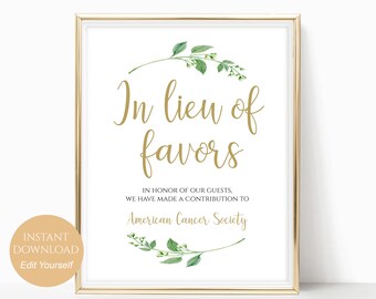 In Lieu of Favors Sign Donation Sign Favors Sign Favors Wedding Sign Wedding Favors PDF Instant Download DIY 8x10, 5x7, 4x6 Jasmine