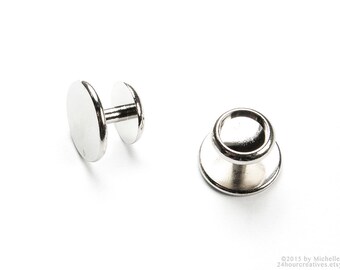 Blank Button Cuff Links - Silvertone 12mm Flat Pad Button-Style Cufflinks - Imit Rhodium Fnshd Brass - Glue-on Customizable Cufflinks 1 Pair