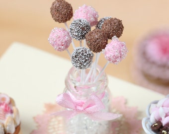 Pink and Chocolate Cake Pops - Miniature Food in 12th Scale for Dollhouse