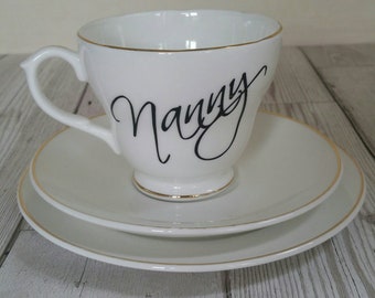 Personalised vintage china - vintage tea cup trio - Nanny china cup and saucer - vintage china - cup and saucer - vintage teacup - name Nan