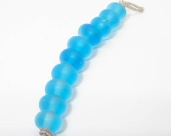 Aqua Matte Handmade Lampwork Glass Beads Ocean Beach - Prima Donna Beads