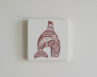 Haida Whale Haida Wall Decor Wall Art Wall Tile Haida Home Decor Haida Whale Handmade Tile Ceramic Hanging Tile
