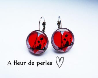Silver earrings "Cat love in the capital"