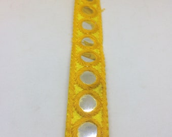 Rajasthani trim, yellow trim, decorative mirror trim, 1 meter