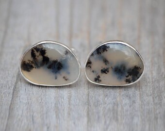 Dendritic Agate Cufflinks Set In Sterling Silver, Wedding Gift For Him, Gemstone Cufflinks For Him, One-Of-A-Kind Cufflinks