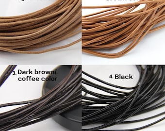 2mm leather cord,genuine leather string cord,original leather color,brown,dark brown,black color,1yard,2yard,5yard,10yard,round leather cord