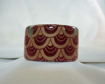 SALE BRACELET-Gold and Burgundy Wide Cuff Bracelet, Resin, Accessory(CCB194)