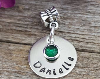 Custom Bracelet Charm - Personalized Bracelet Charm, Name Charm, Birthstone Charm, Gift for Her, Stamped Charm, European Style Bracelet