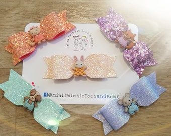 Set of 5 woodland glitter bows