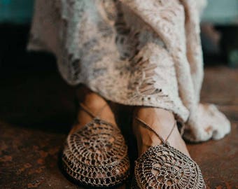 Light Brown - Crochet Shoes made with Hemp Yarn