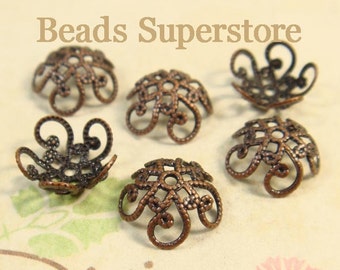 10 mm x 4.5 mm Antique Copper-Plated Brass Flower Bead Cap - Nickel Free and Lead Free - 20 pcs
