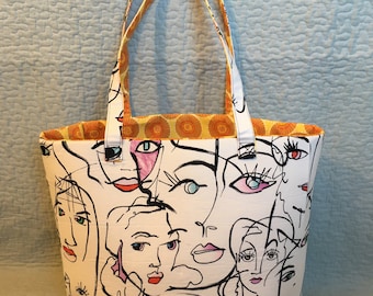 Faces Fabric Standing Tote