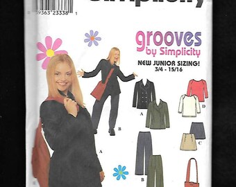 Simplicity 8869 Junior Sized Skirt Top, Jacket, Pants, And A Shoulder Bag! Sizes 3-4 To 9-10, UNCUT
