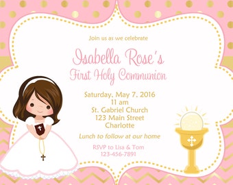 First Communion Invitation Holy Communion Invitation Holy Communion Chalice - Choose Girl