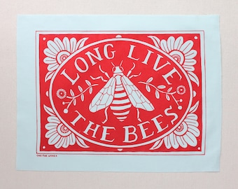 Large Long Live the Bees Sew-On Patch - bee gift,back patch, fabric patch, nature punk, folk punk bee art patch punk patch screenprint patch