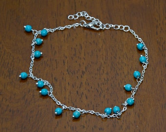 Silver Plated Turquoise Bead Anklet