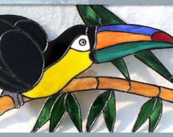 Stained glass transom window - Toucan