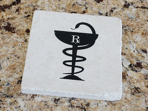 Pharmacist Bowl of Hygeia Tumbled Stone Coaster set of 4